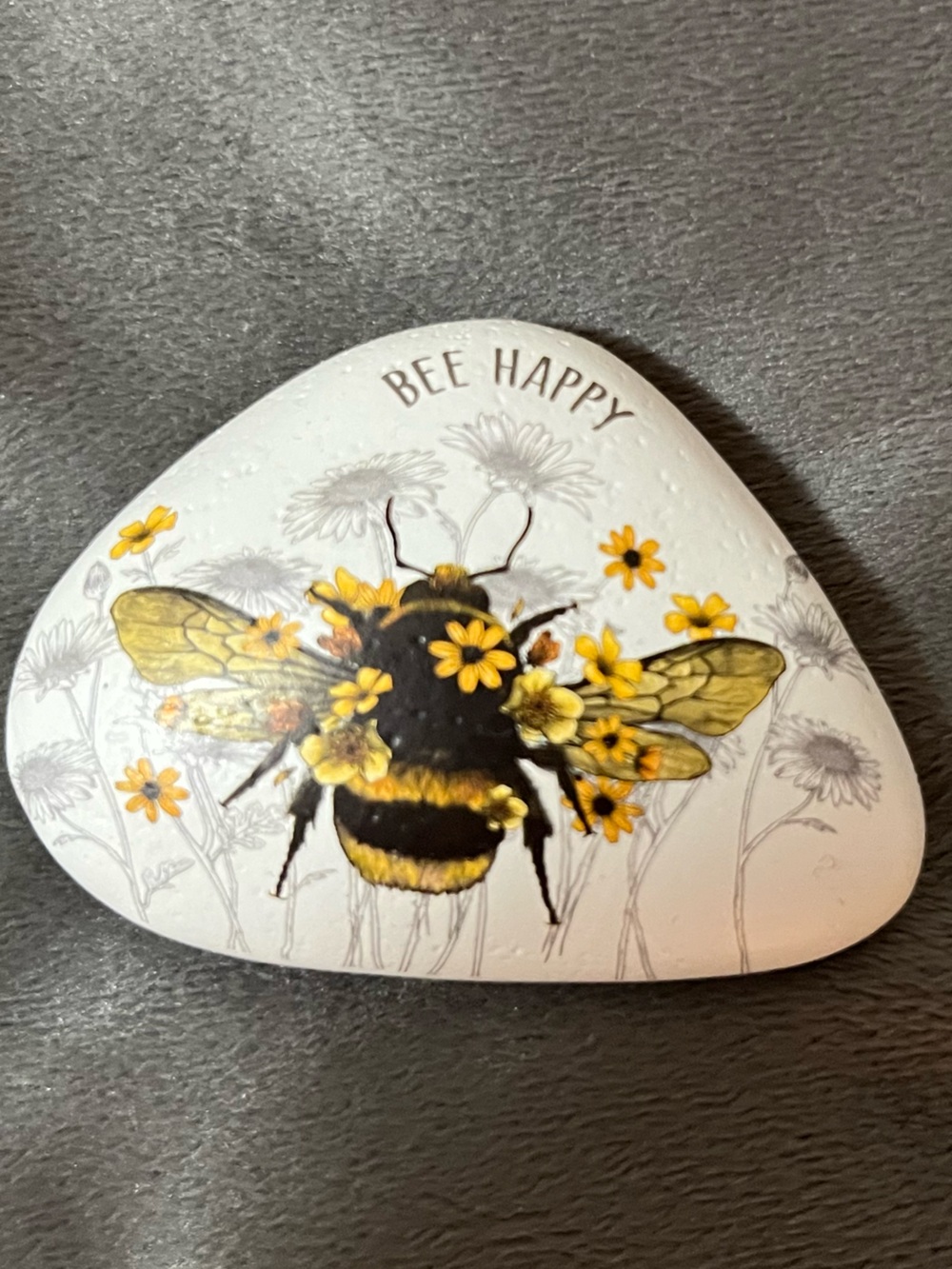 NWT-GANZ Bee Motif “Be Happy” Small Decor Rock Style- White and Yellow